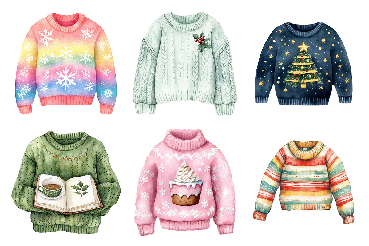 Watercolor Christmas Sweater Clipart, an Illustration by Daily.Designs (Photo 4 of 5)