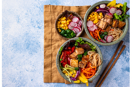 Vegan healthy poke bowl with tofu