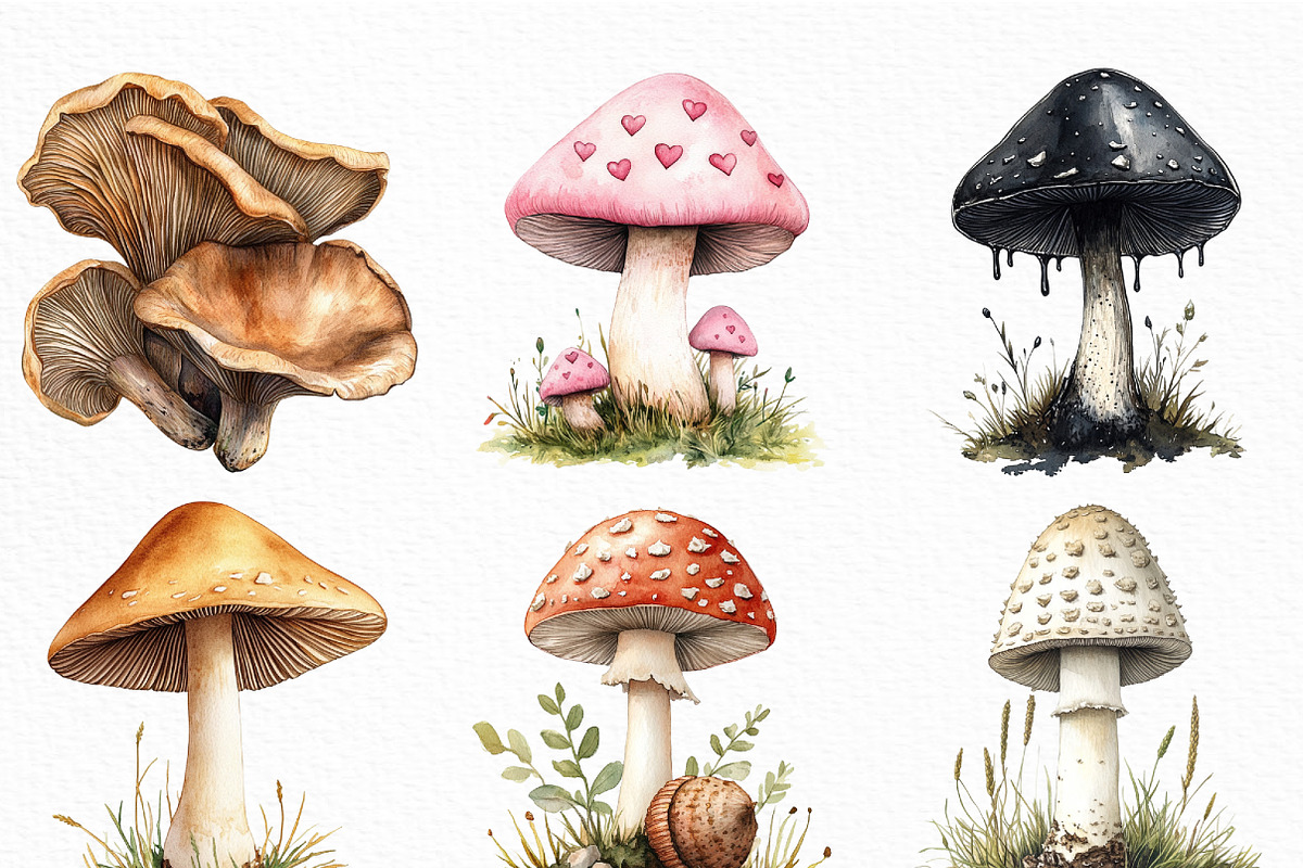 Watercolor Mushroom Clipart Bundle, an Illustration by Craft Nest (Photo 5 of 6)