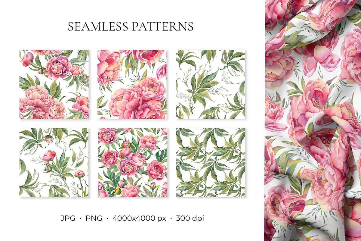 PEONY watercolor clip art & patterns, an Object Graphic by Jeanna Draw (Photo 9 of 15)