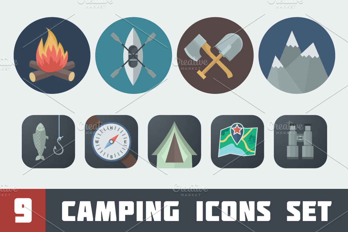 Flat Camping Icons Set