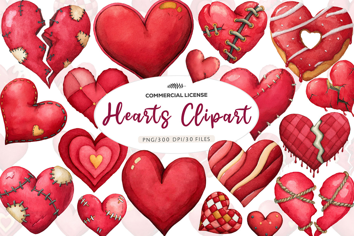 watercolor hearts clipart, an Illustration by CreationArt (Photo 1 of 5)