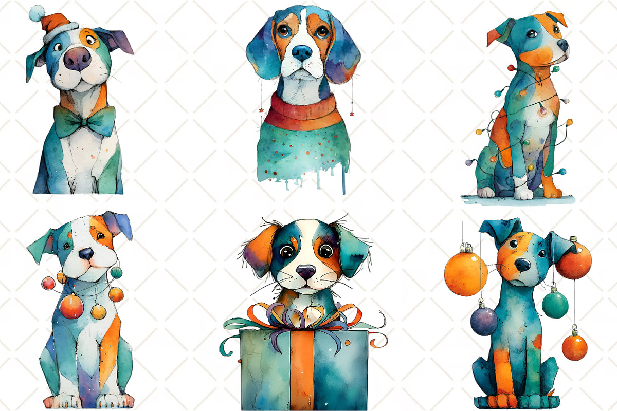 Whimsical Christmas Dog Clipart, an Illustration by Black Bird Studio (Photo 4 of 6)