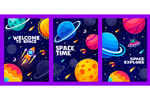 Cartoon Space Landscape Posters