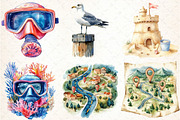 Watercolor Summer Vacation Clipart, an Illustration by DreamCafeArt (Thumbnail 3 of 5)