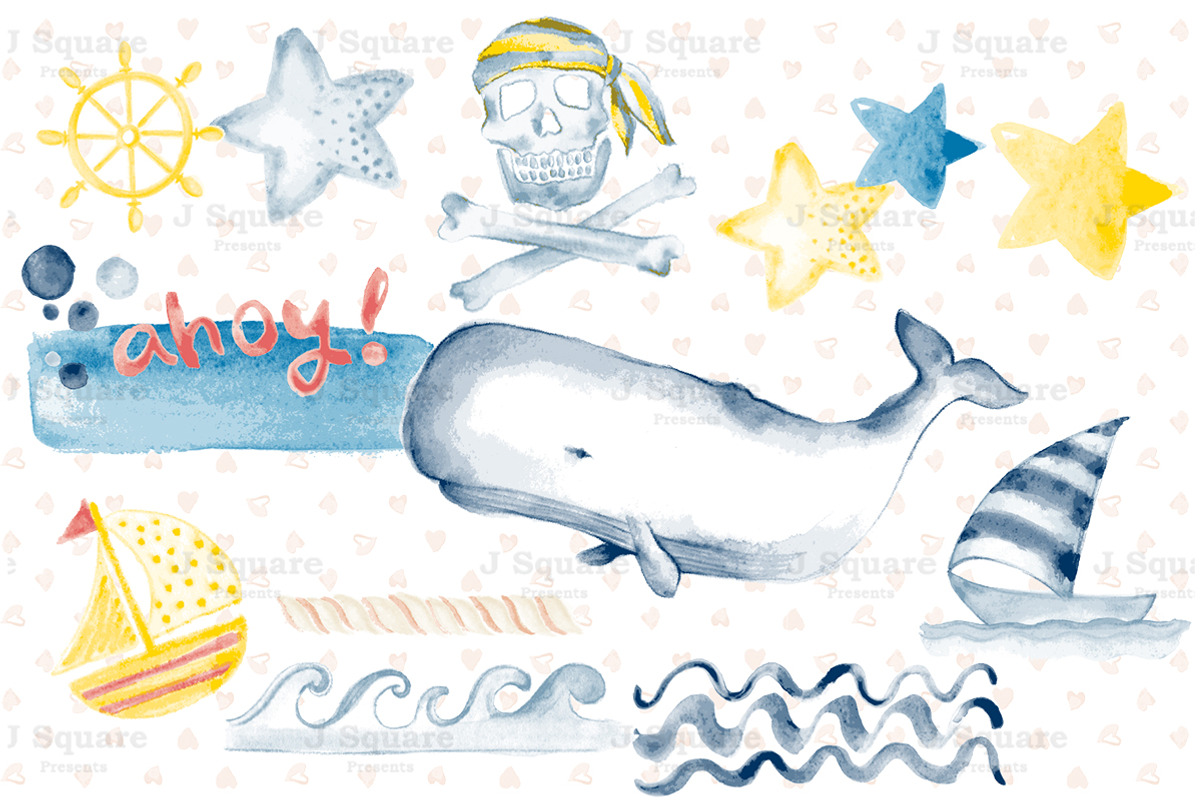 Watercolor Nautical Clip Arts, an Illustration by JSquarePresents (Photo 2 of 7)