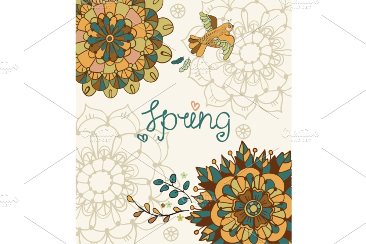 Natural floral backgrounds with bird, an Illustration by JaneLane (Photo 3 of 5)