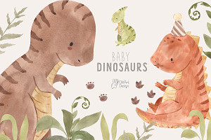 Baby DINOSAURS Watercolor Clipart