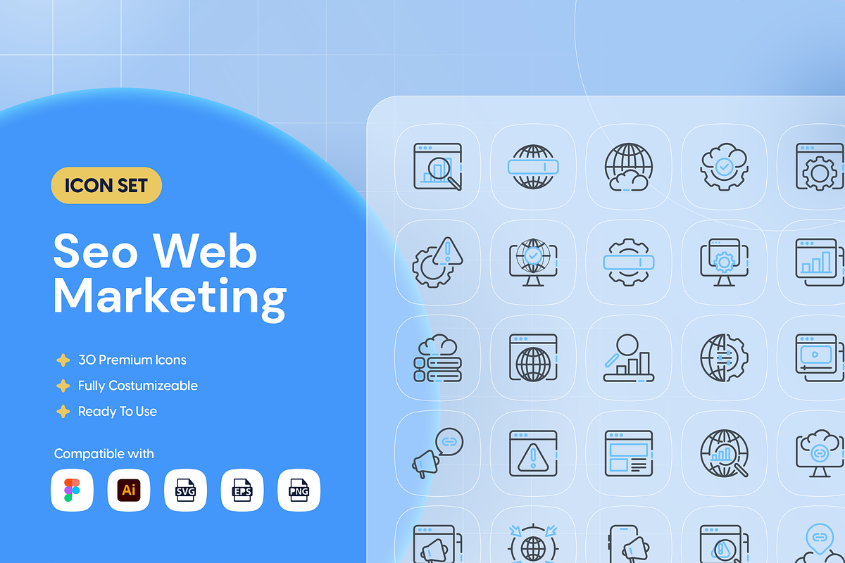 Seo Web Marketing Icon Set, an Outline Icon by Nathaya Studio (Photo 1 of 2)