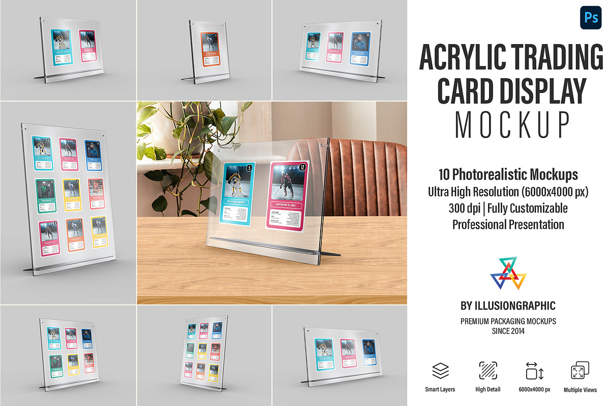 Acrylic Trading Card Display Mockup, an Advertising Mockup by Illusiongraphic (Photo 1 of 24)