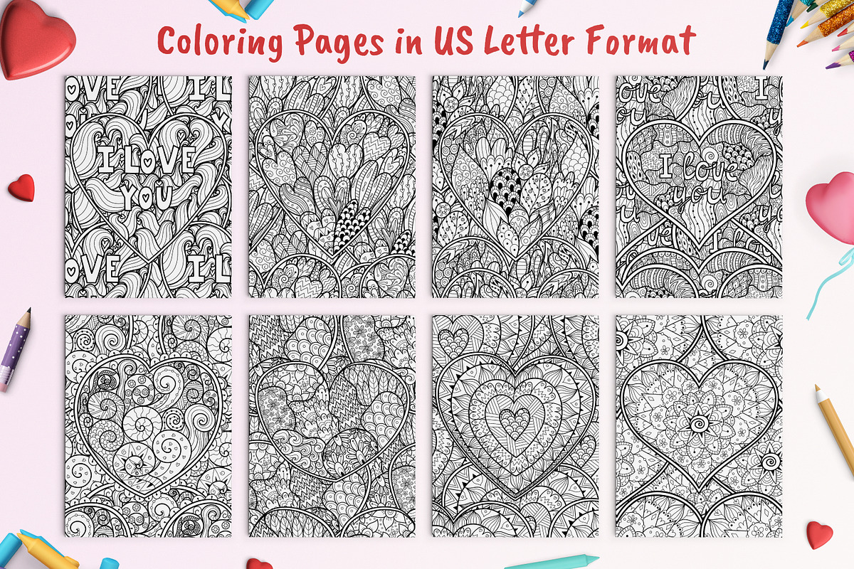 Heart Mandalas Coloring Pages, a Decorative Illustration by Gulnara Sabirova (Photo 9 of 18)