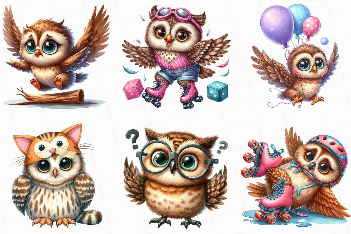 Watercolor Funny Owl Clipart, an Illustration by OK Design (Photo 5 of 5)