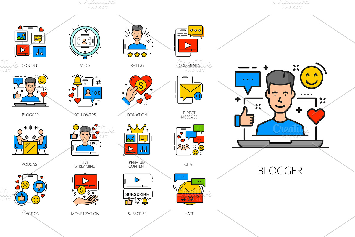 Blogging, social media content, an Object Illustration by Vector Tradition
