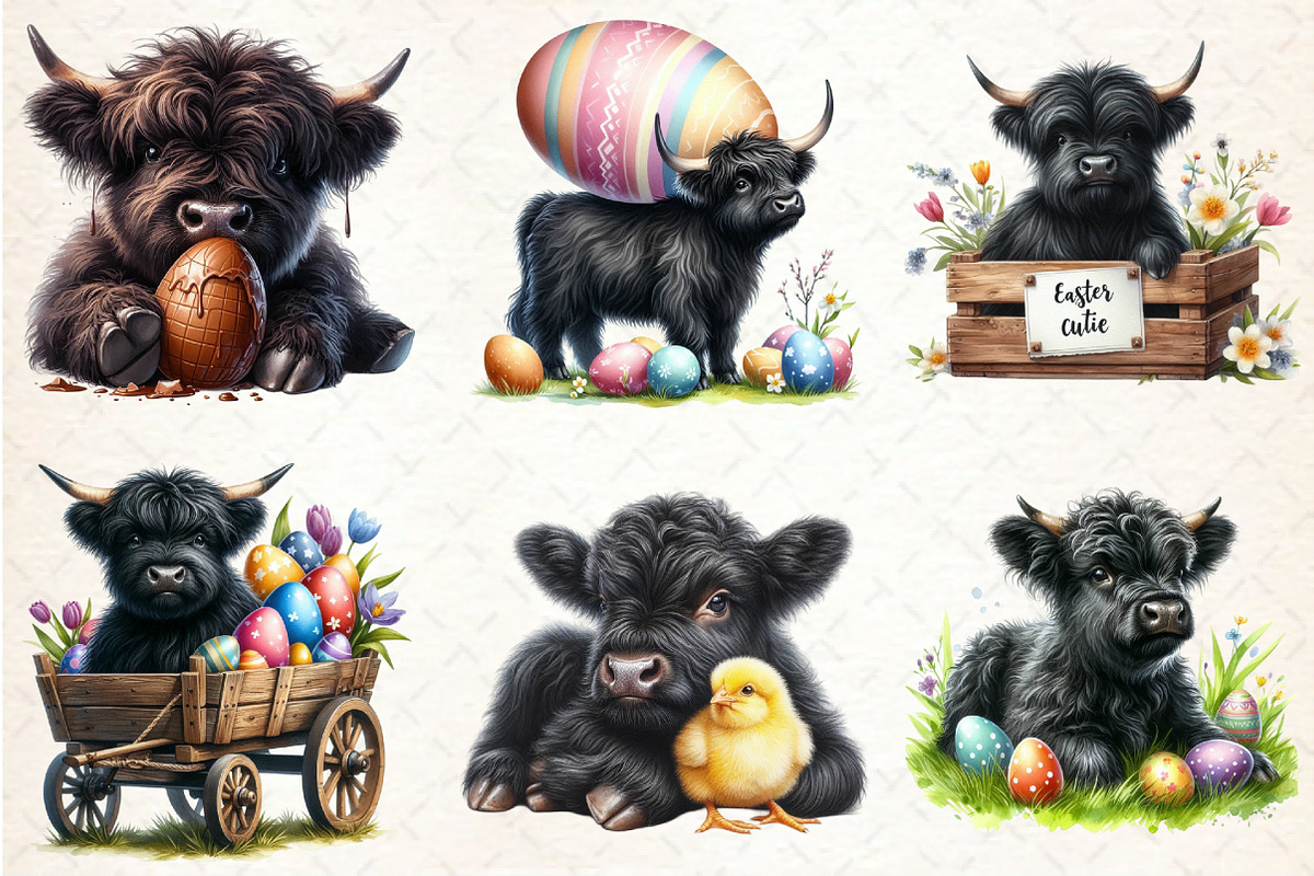Easter Black Highland Cow Sublimatio, a Seasonal Illustration by Rose Art (Photo 4 of 4)