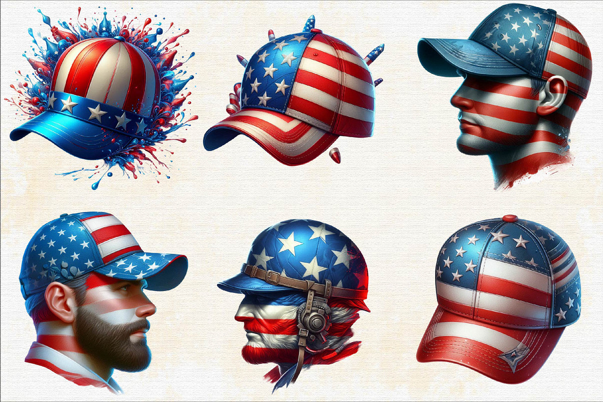 Watercolor Patriotic Head Cap Clipar, an Illustration by SVGArt (Photo 2 of 8)