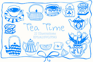 Tea Time line art, a Food Illustration by Carpet Tapete Pretzel