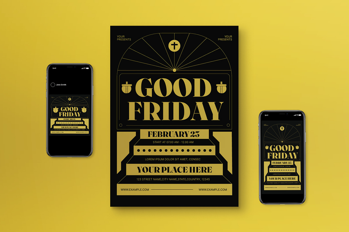 Black Art Deco Good Friday Flyer Set, a Flyer Template by graphicook (Photo 1 of 3)