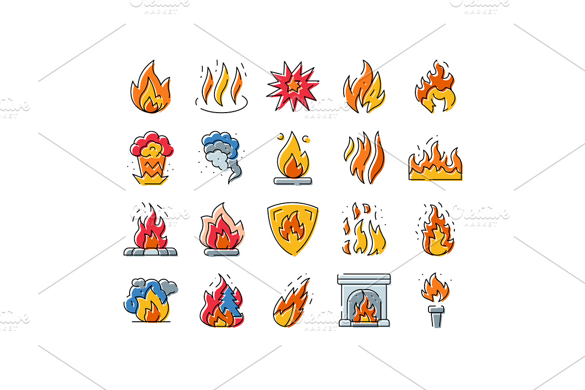 Fire flame heat blaze vector icons, an Object Illustration by pikepicture