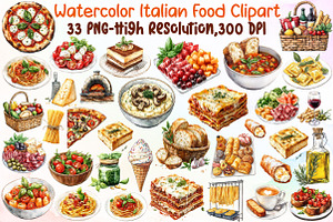 Watercolor Italian Food Clipart, an Illustration by Sublimation Artist