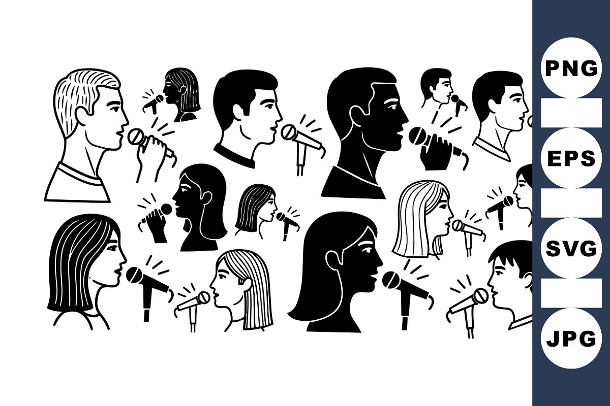 Microphone Singing Silhouettes Set, an Illustration by designvectx (Photo 1 of 3)