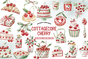 Watercolor Cottagecore Cherry Clipar, an Illustration by TatiMockup