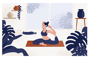 Woman doing morning yoga, a Sport Illustration by Good Studio