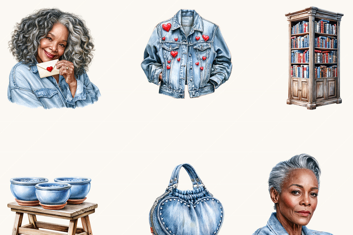 Black Mature Denim Love Clipart, a Person Illustration by BusyDaydesign (Photo 4 of 9)