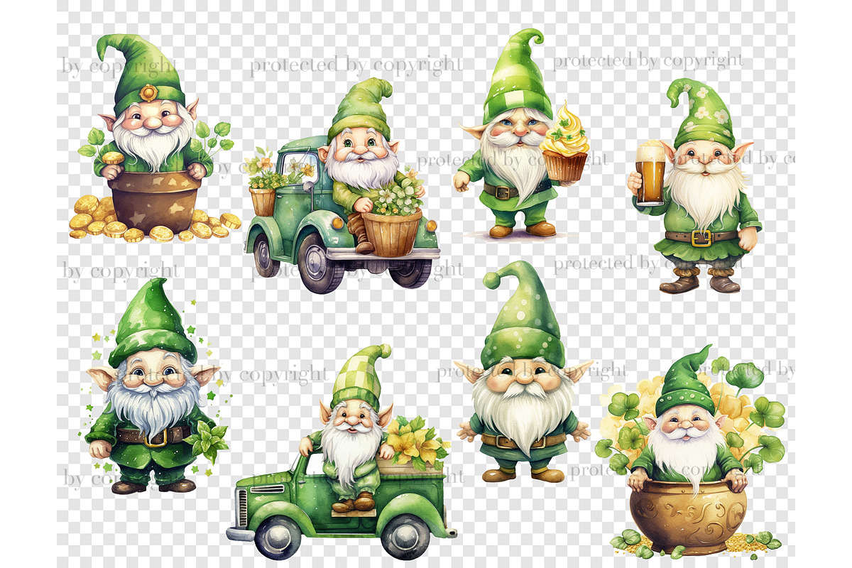 St.Patricks Day Gnome PNG Set, a Seasonal Illustration by GlamArtZhanna (Photo 5 of 6)