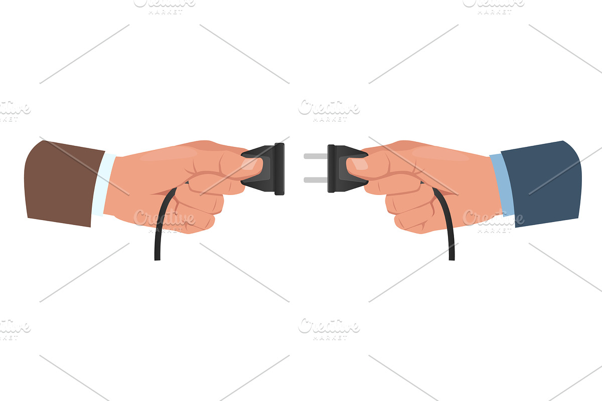 Two hands with electrical outlet and, a Technology Illustration by Vectorbuum
