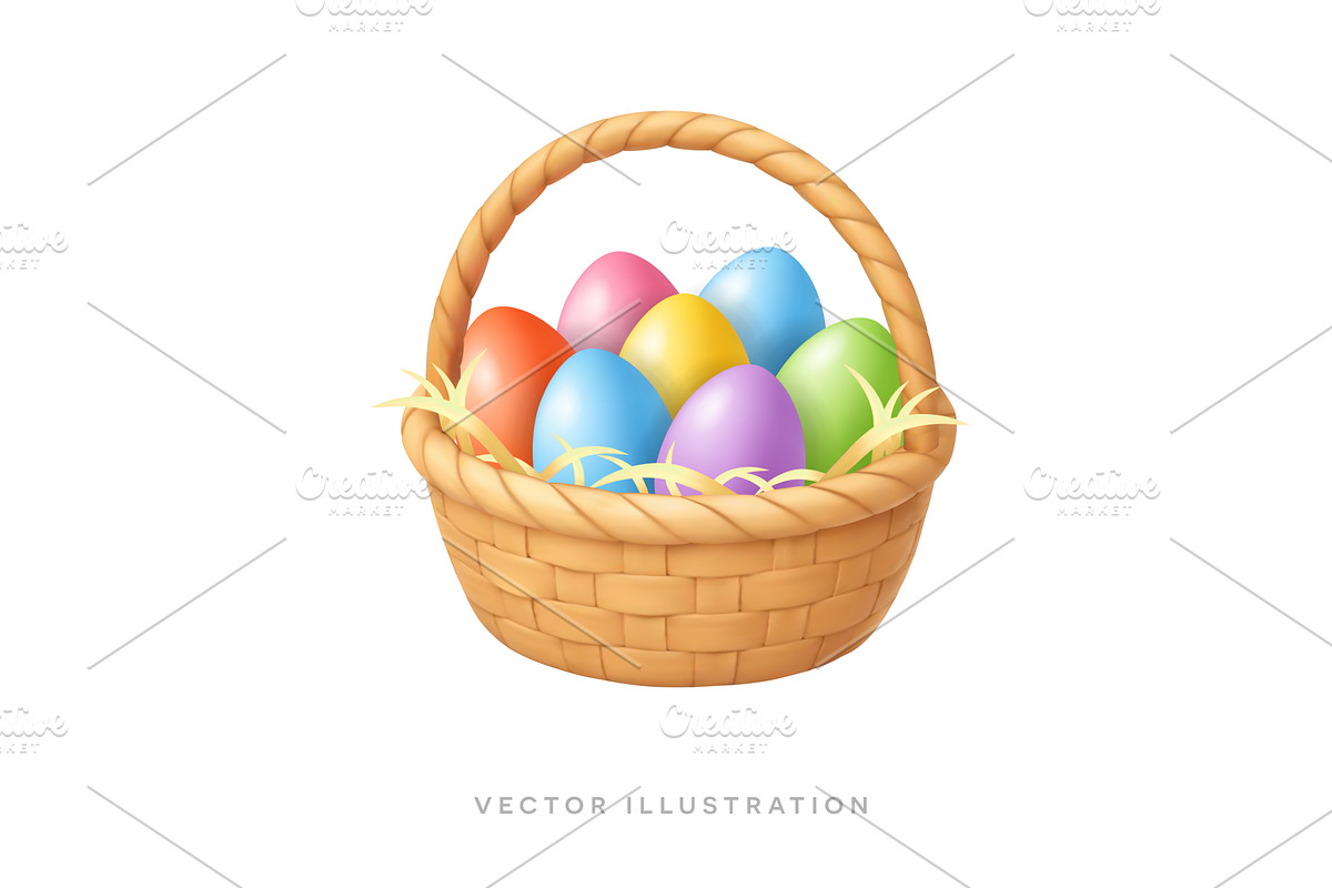 Easter basket with colorful eggs in, an Object Illustration by GraphiShop