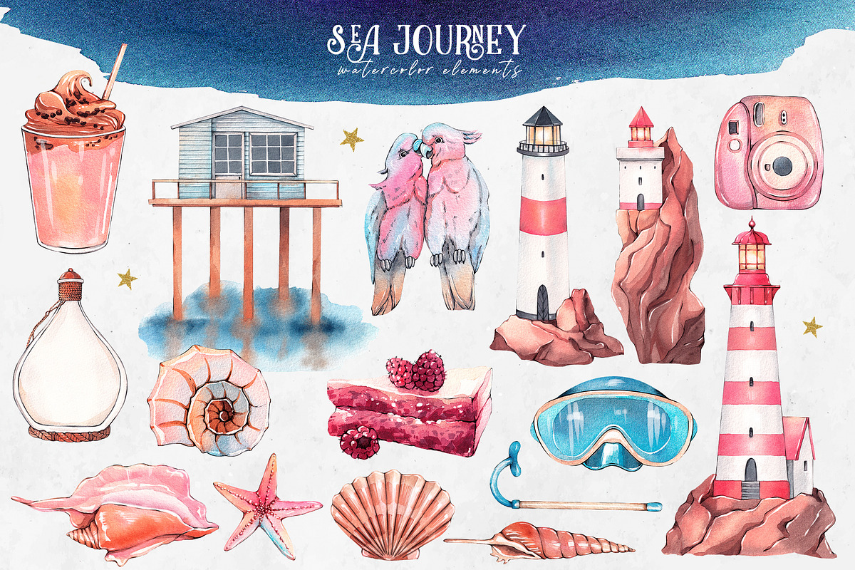 Sea journey. Summer watercolor set, an Object Illustration by VerAna (Photo 5 of 19)