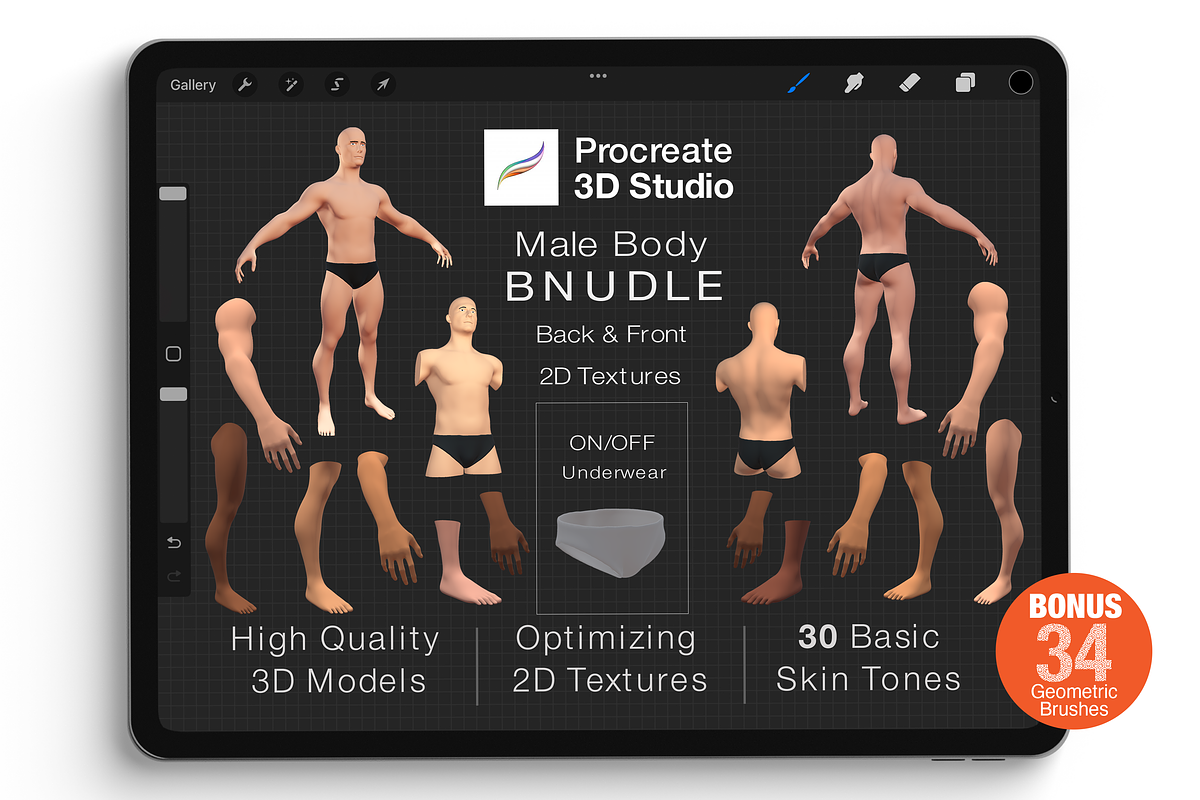 Procreate 3d Model -Male Body Bundle, a Characters & Person 3D Model by Procreate3dStudio (Photo 1 of 7)