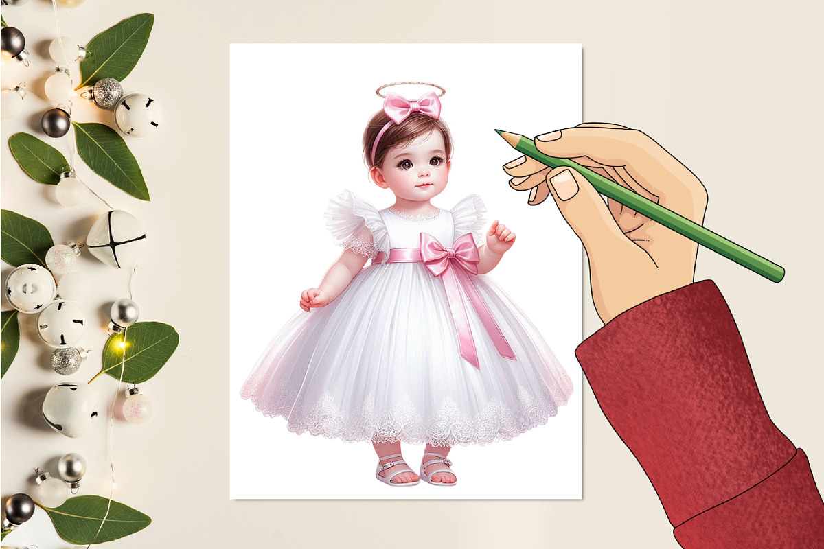 Baby Girl Baptism Watercolor Clipart, an Illustration by RobertsArt (Photo 3 of 7)