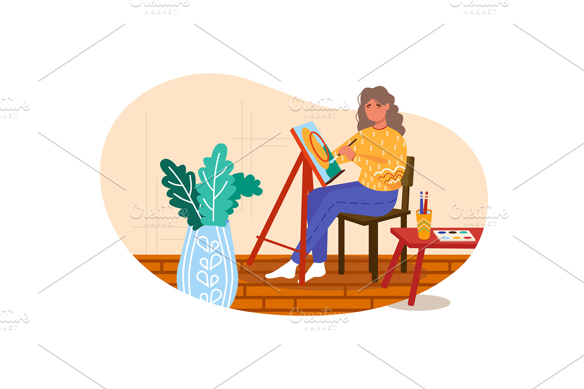 Woman drawing picture at artist, a Person Illustration by vectorpointstudio