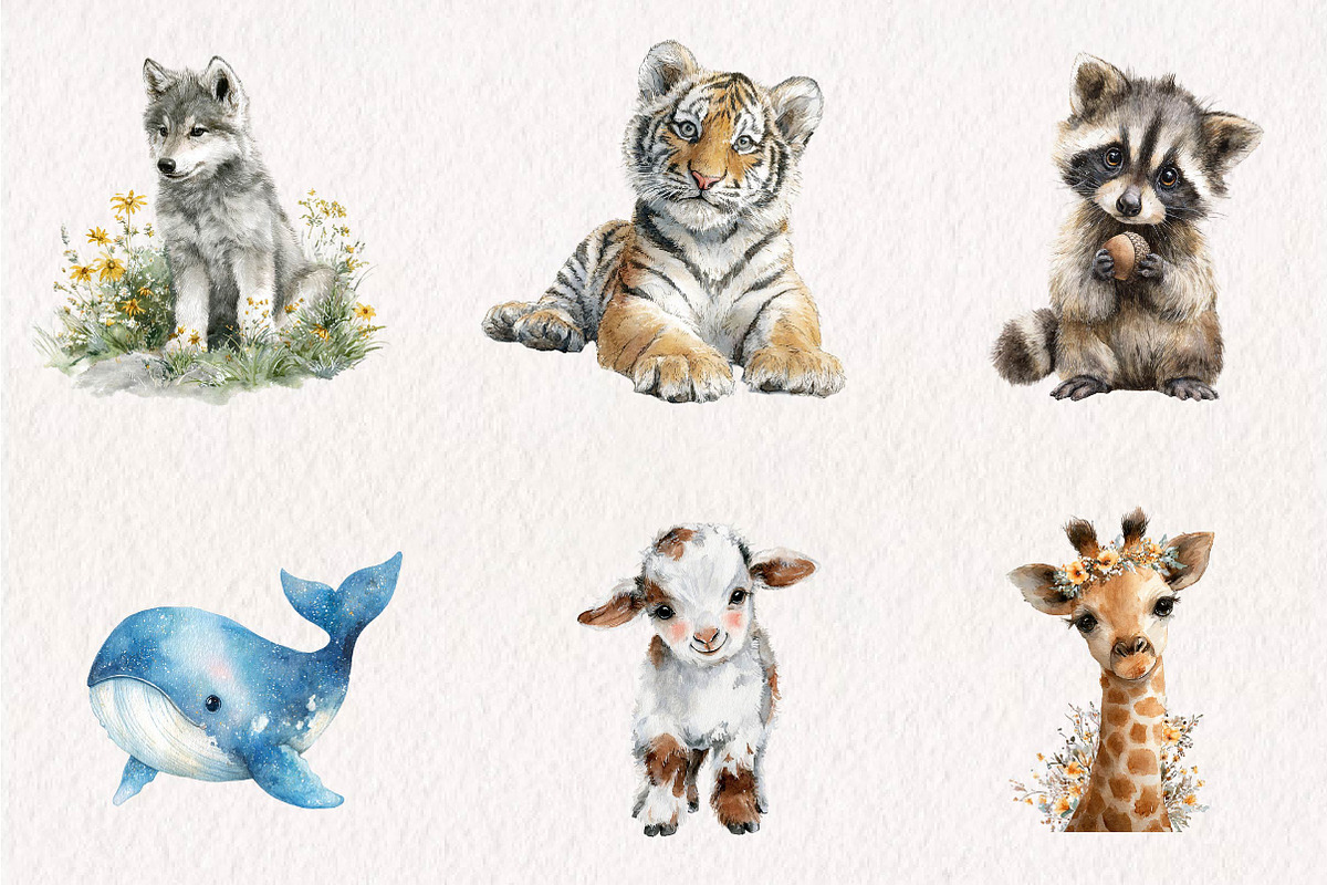 Watercolor Baby Animals Clipart, a Seasonal Illustration by CreationArt (Photo 2 of 7)