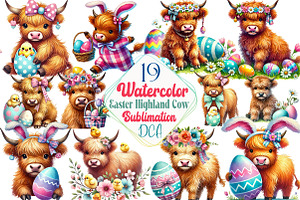 Easter Highland Cow Sublimation, an Illustration by DreamCafeArt
