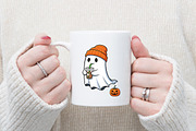 Cute Ghost Drinking Coffee Png, an Illustration by Watercolor design (Thumbnail 2 of 3)
