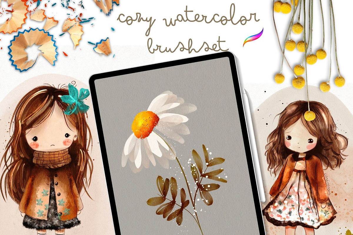 87 COZY PROCREATE WATERCOLOR BRUSHES, a Brush Add-On by Warm Cozy Cottage (Photo 5 of 13)