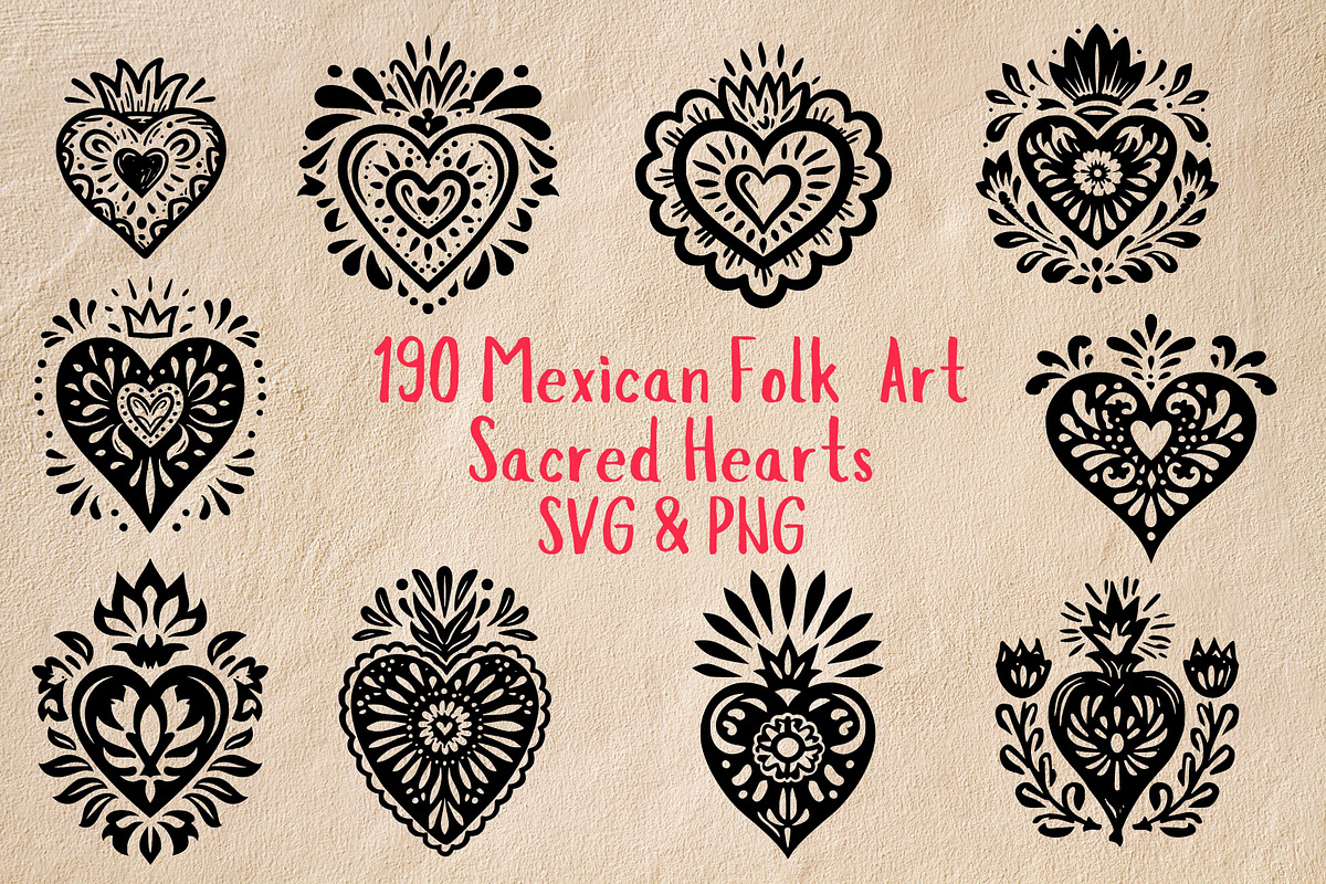 Mexican Folk Art Sacred Hearts SVG, an Object Graphic by Pattern Whimsy (Photo 1 of 4)