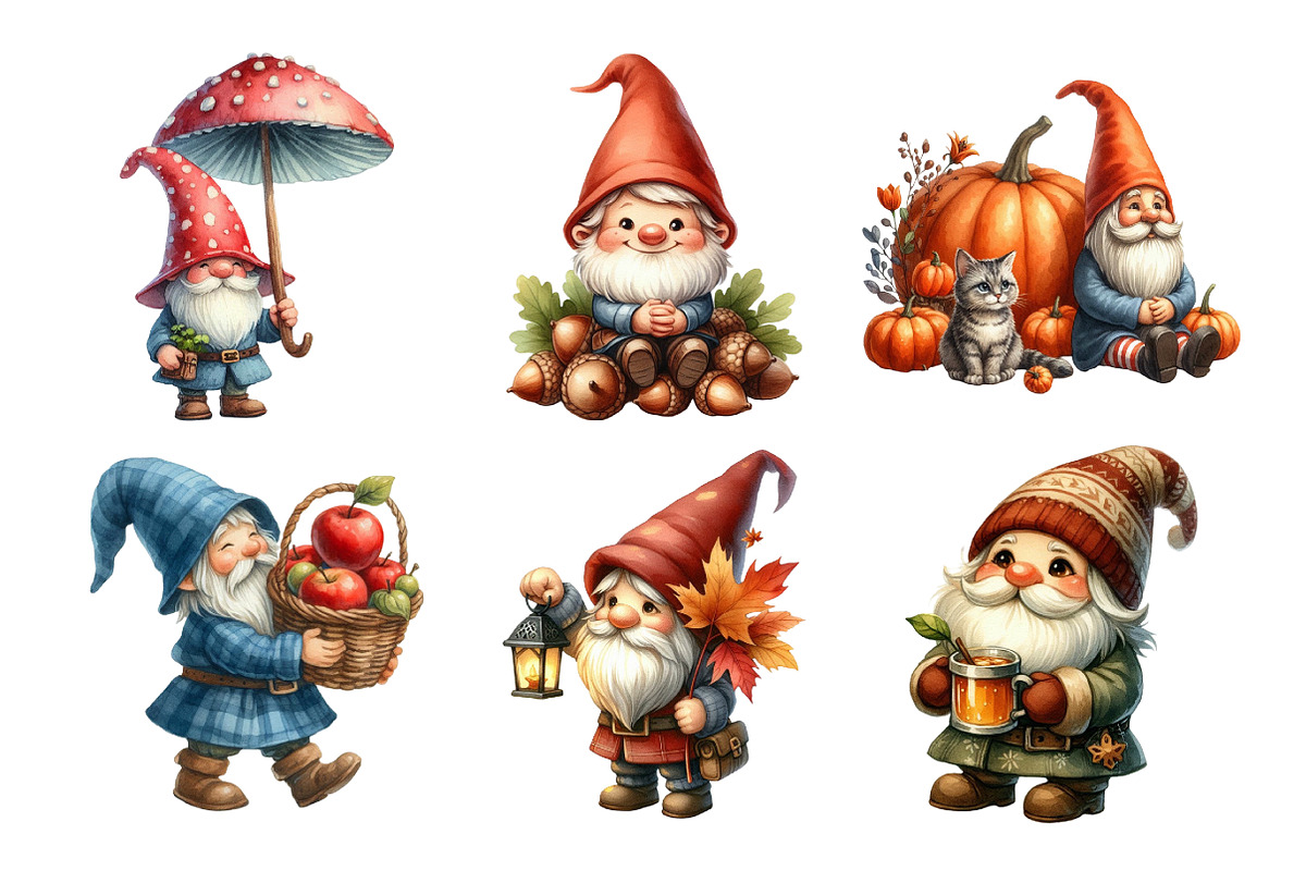 Watercolor Autumn Gnome Clipart, an Illustration by Daily.Designs (Photo 2 of 5)