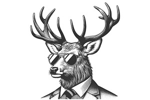 Hipster Deer In Suit Sunglasses