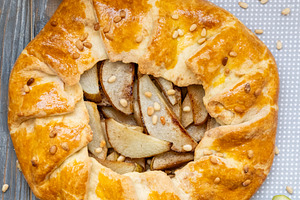 Pear pie home pastry baked sweet fruit galette, a Food & Drink Photo by Photo Drive Studio