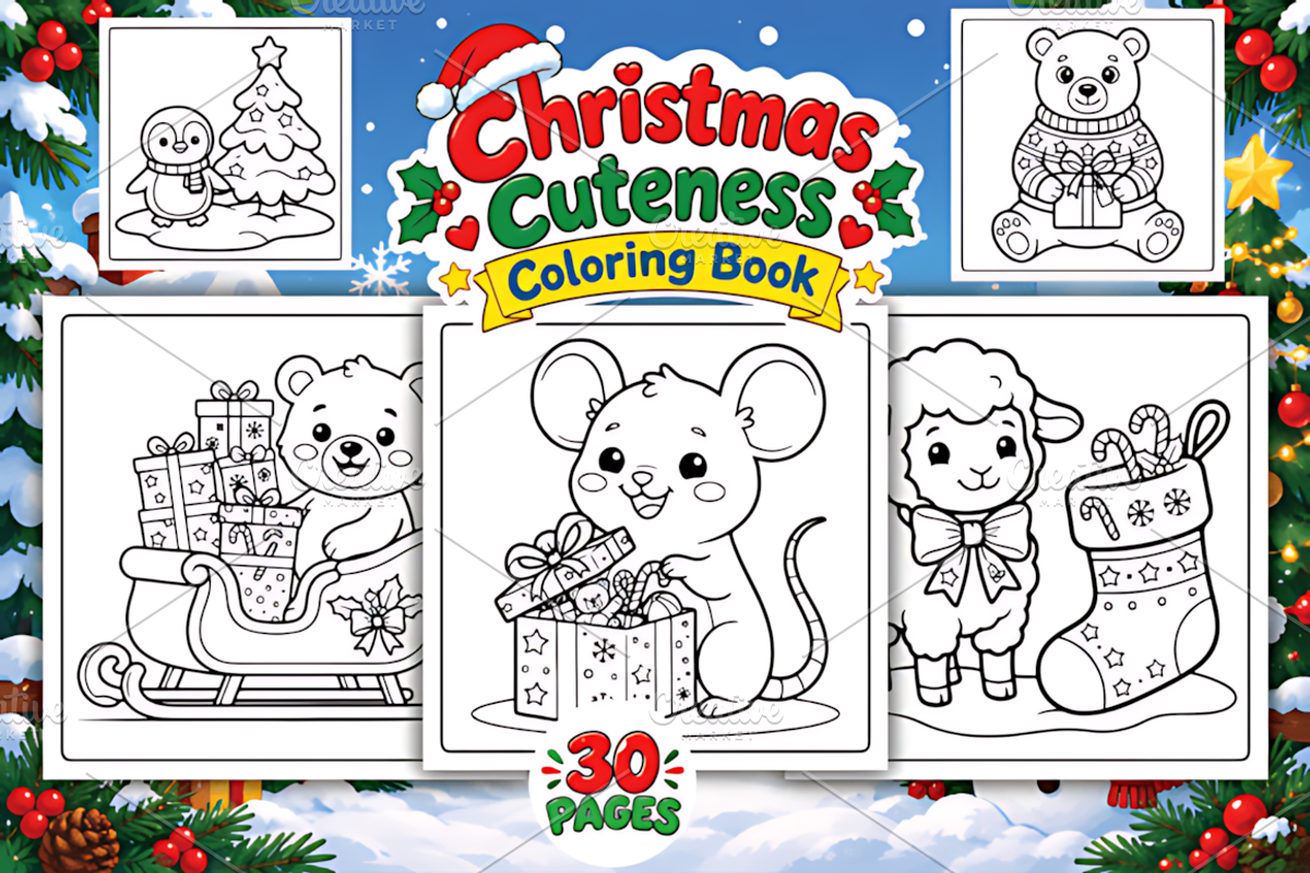 Christmas Cuteness Coloring Book, a Seasonal Illustration by Design Station (Photo 1 of 3)