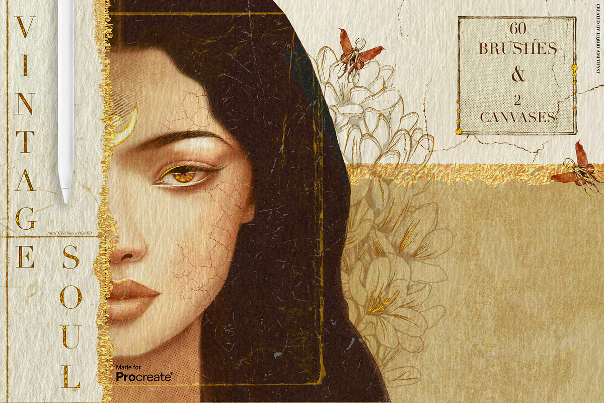 Vintage Soul Procreate Kit, a Brush Add-On by Liquid Amethyst Art (Photo 1 of 12)