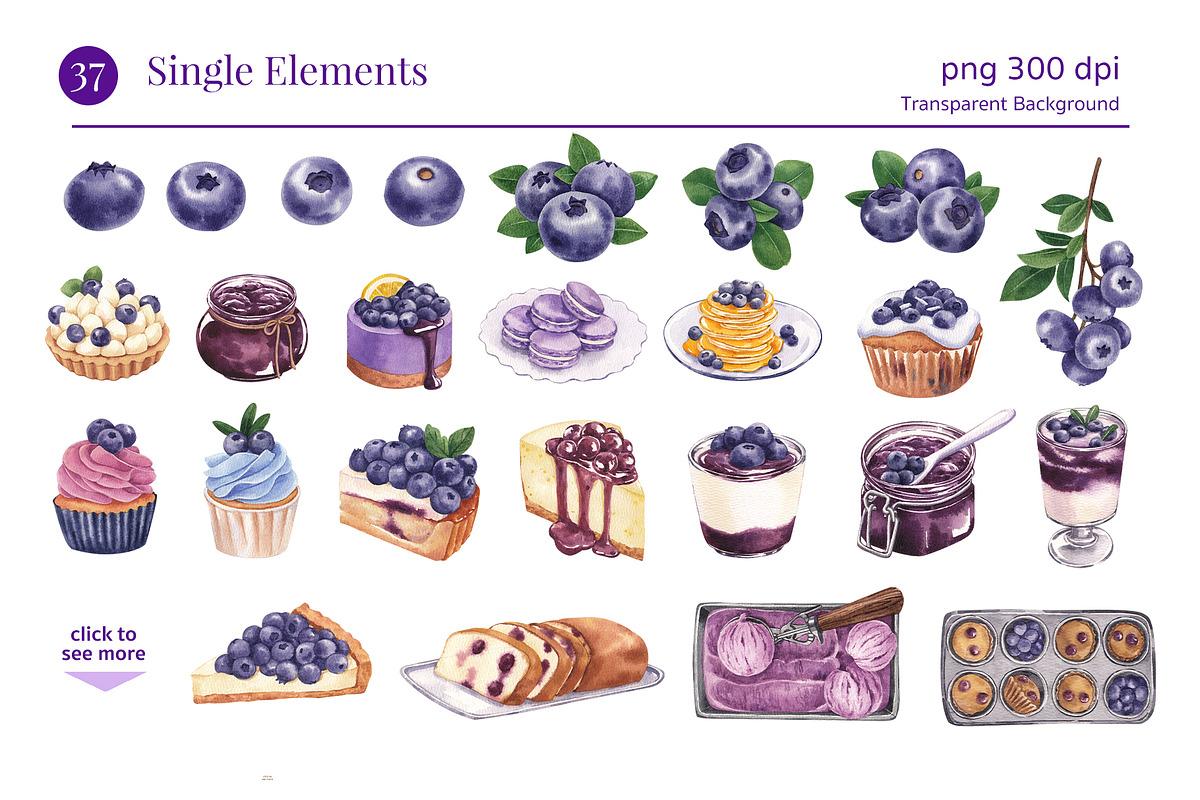 Blueberry Watercolor Hand Drawn, a Food Illustration by CreativeValuation (Photo 2 of 17)