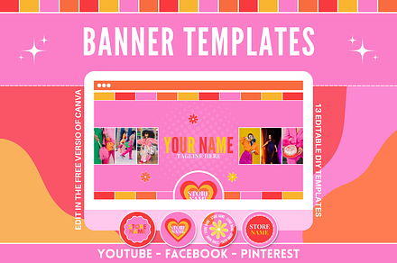 Youtube, Facebook, Pinterest Banners, a Social Media Template by SunshineStudioBoutique