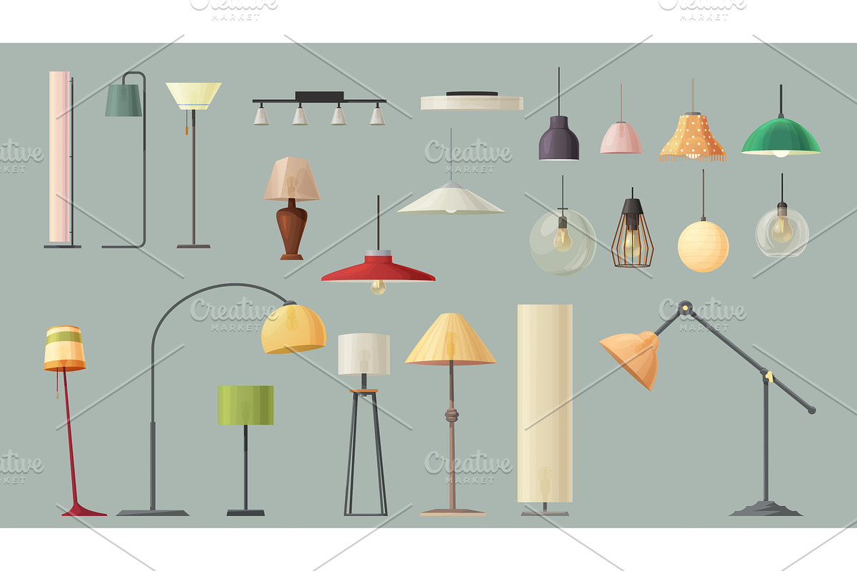 big set of electric lamps on blue, an Object Illustration by IfH