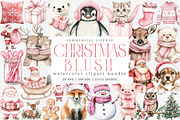 Watercolor Pink Christmas Clipart, an Illustration by SinaCreation (Thumbnail 1 of 7)
