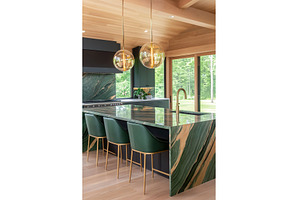 Modern kitchen design with green, a Background Photo by Lermont51
