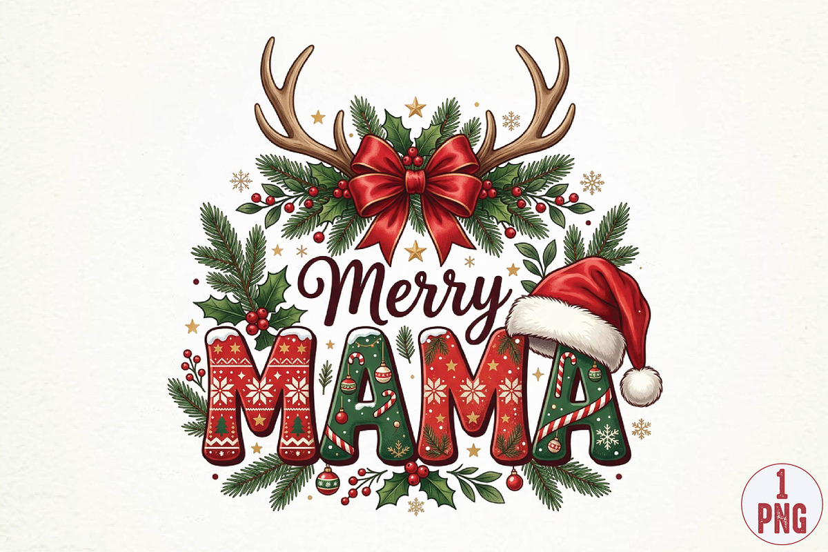 Merry Mama Christmas Sublimation Png, a Seasonal Illustration by DreamPrint404 (Photo 1 of 6)